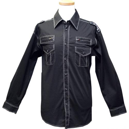 Cielo Black With White Hand Pick Stitch / Embroidered  With Zippers Casual Shirt